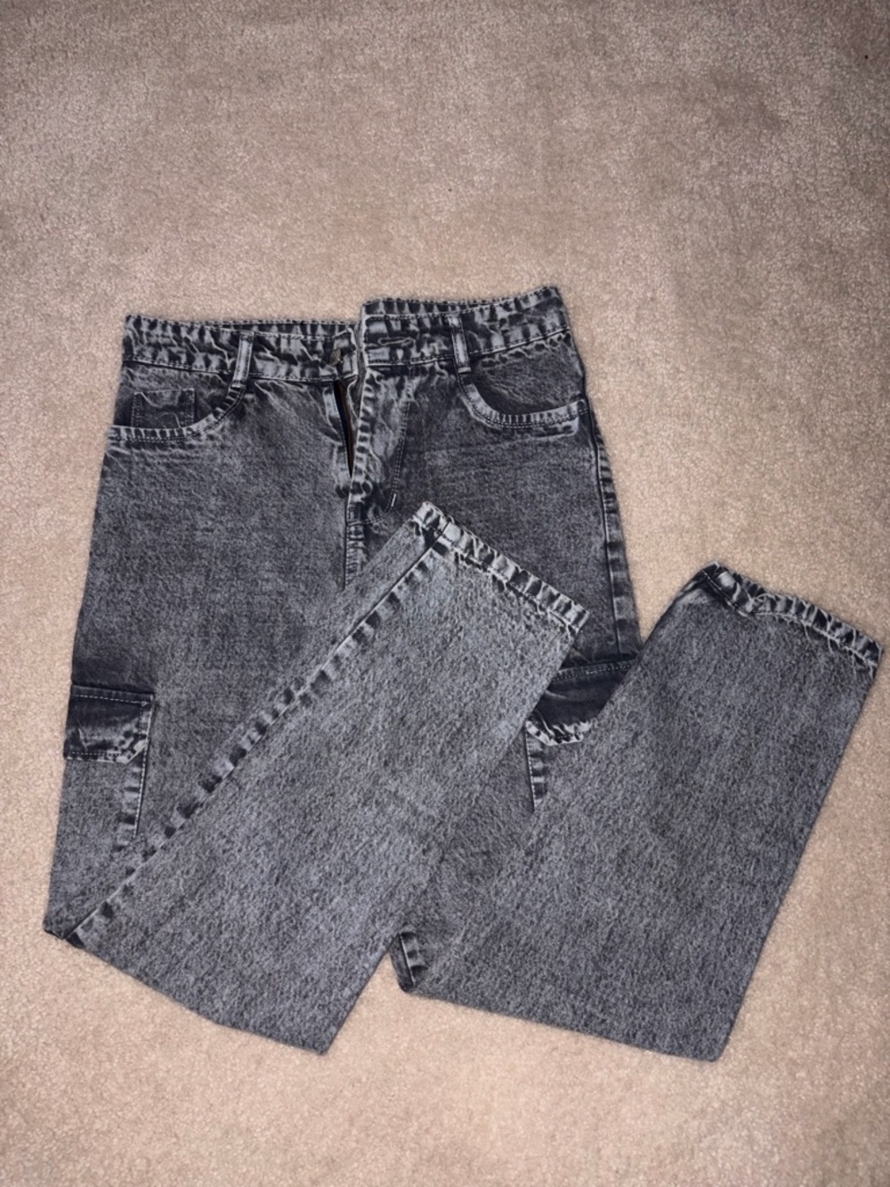 High-Waist Acid Wash Gray Jeans